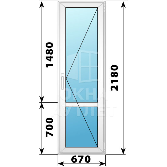 Пластиковая стеклянная балконная дверь с импостом 670×2180 П ОА-57190