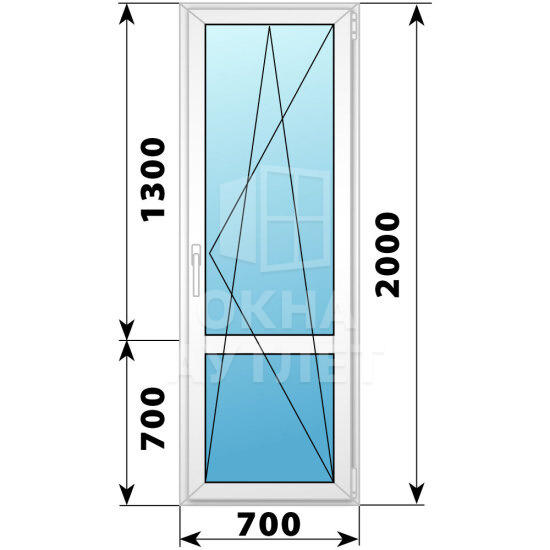 Пластиковая стеклянная балконная дверь с импостом 700×2000 ПО ОА-57025