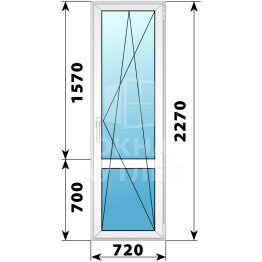 Пластиковая стеклянная балконная дверь с импостом 720×2270 ПО ОА-57493