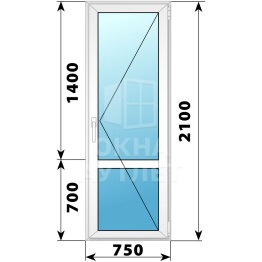 Пластиковая стеклянная балконная дверь с импостом 750×2100 П ОА-57295