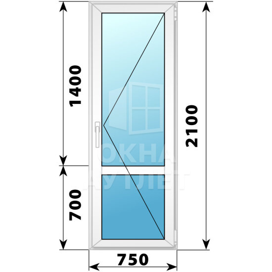 Пластиковая стеклянная балконная дверь с импостом 750×2100 П ОА-57295