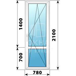 Пластиковая стеклянная балконная дверь с импостом 780×2100 ПО ОА-57451