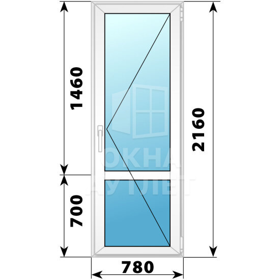 Пластиковая стеклянная балконная дверь с импостом 780×2160 П ОА-57421