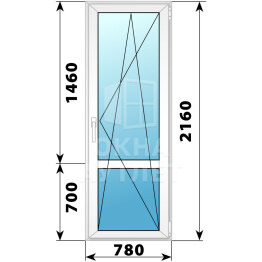 Пластиковая стеклянная балконная дверь с импостом 780×2160 ПО ОА-57499