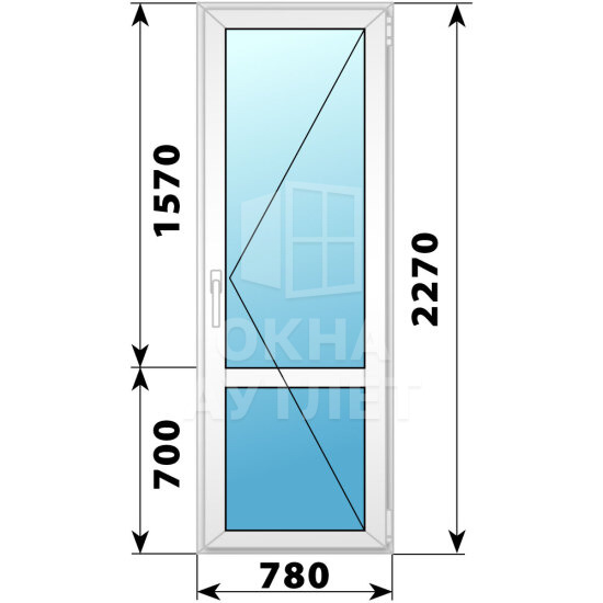 Пластиковая стеклянная балконная дверь с импостом 780×2270 П ОА-57517