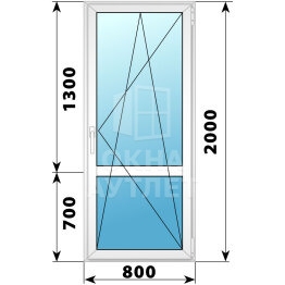 Пластиковая стеклянная балконная дверь с импостом 800×2000 ПО ОА-56890