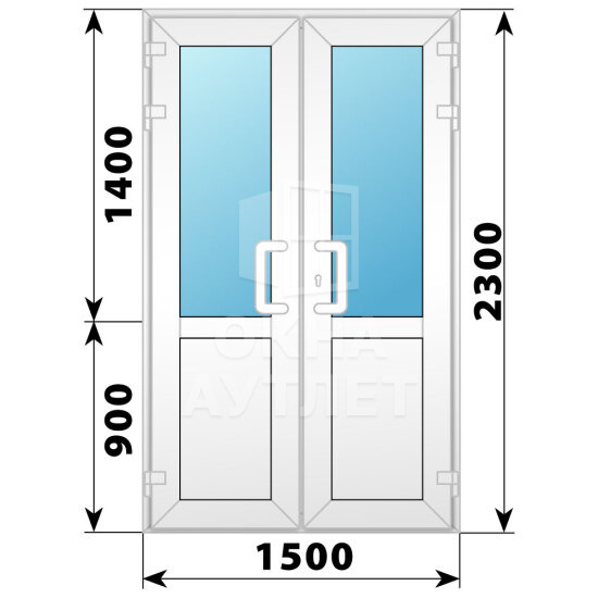 Пластиковая входная двухстворчатая дверь со стеклом 1500×2300 ОА-56704