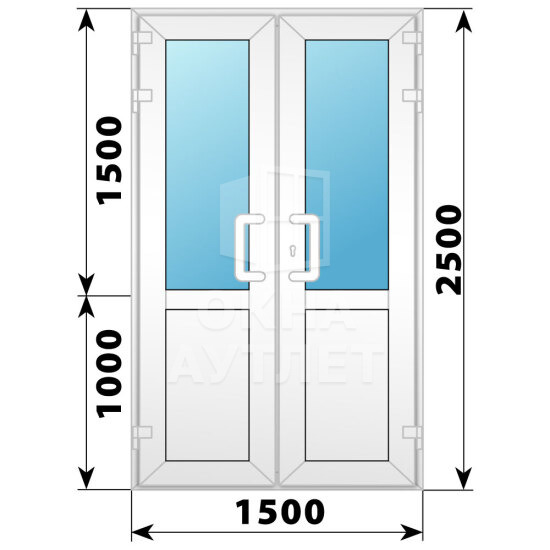 Пластиковая входная двухстворчатая дверь со стеклом 1500×2500 ОА-58510
