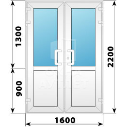 Пластиковая входная двухстворчатая дверь со стеклом 1600×2200 ОА-56743