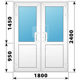 Пластиковая входная двухстворчатая дверь со стеклом 1800×2400 ОА-58567