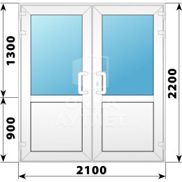 Пластиковая входная двухстворчатая дверь со стеклом 2100×2200 ОА-58579