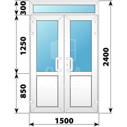 Пластиковая входная двухстворчатая дверь со стеклом и фрамугой 1500×2400 ОА-56374