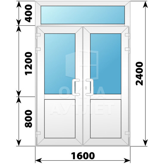 Пластиковая входная двухстворчатая дверь со стеклом и фрамугой 1600×2400 ОА-56911