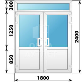 Пластиковая входная двухстворчатая дверь со стеклом и фрамугой 1800×2400 ОА-58540