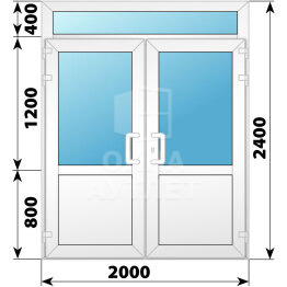 Пластиковая входная двухстворчатая дверь со стеклом и фрамугой 2000×2400 ОА-58576
