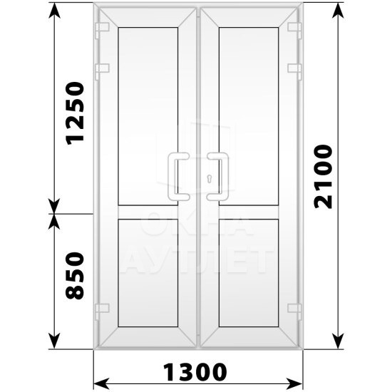 Пластиковая входная двухстворчатая глухая дверь 1300×2100 ОА-58141