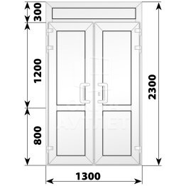 Пластиковая входная двухстворчатая глухая дверь с фрамугой 1300×2300 ОА-56515
