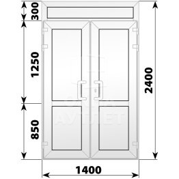 Пластиковая входная двухстворчатая глухая дверь с фрамугой 1400×2400 ОА-56275