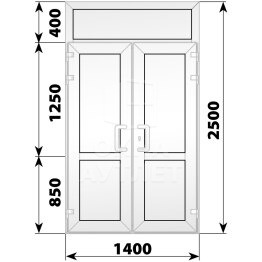 Пластиковая входная двухстворчатая глухая дверь с фрамугой 1400×2500 ОА-58279