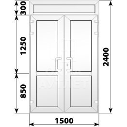 Пластиковая входная двухстворчатая глухая дверь с фрамугой 1500×2400 ОА-58339