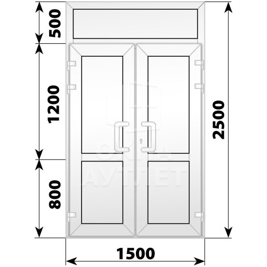 Пластиковая входная двухстворчатая глухая дверь с фрамугой 1500×2500 ОА-58351