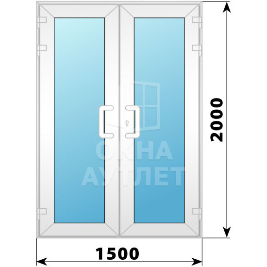 Пластиковая входная двухстворчатая остекленная дверь 1500×2100 ОА-58234