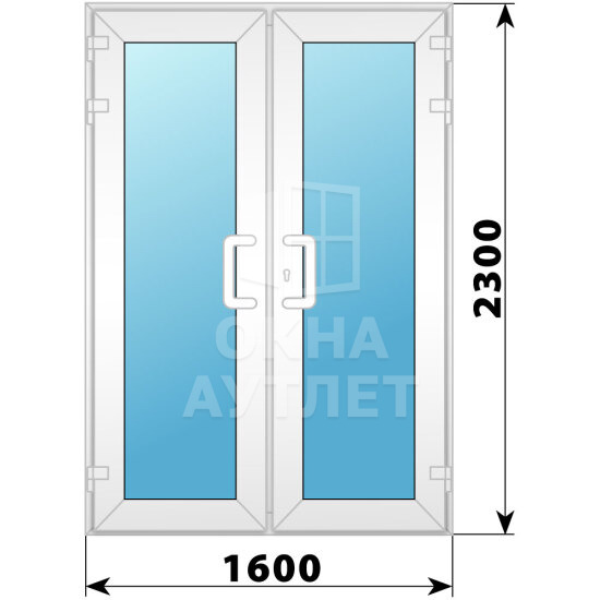 Пластиковая входная двухстворчатая остекленная дверь 1600×2300 ОА-56695