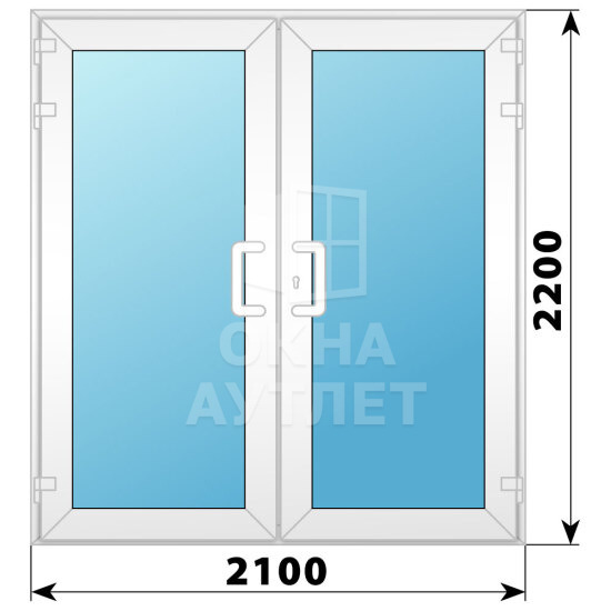 Пластиковая входная двухстворчатая остекленная дверь 2100×2200 ОА-58570