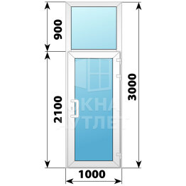 Пластиковая входная одностворчатая остекленная дверь с фрамугой 1000×3000 ОА-57988