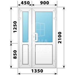 Пластиковая входная полуторная дверь со стеклом 1350×2100 ОА-58189