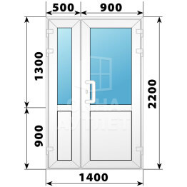 Пластиковая входная полуторная дверь со стеклом 1400×2200 ОА-56446