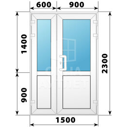 Пластиковая входная полуторная дверь со стеклом 1500×2300 ОА-58408