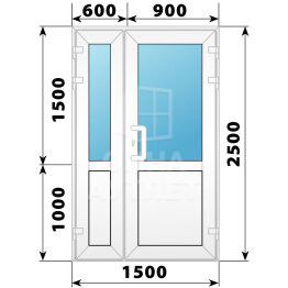 Пластиковая входная полуторная дверь со стеклом 1500×2500 ОА-58513