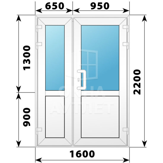 Пластиковая входная полуторная дверь со стеклом 1600×2200 ОА-58411