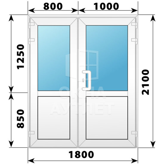 Пластиковая входная полуторная дверь со стеклом 1800×2100 ОА-58459