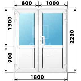 Пластиковая входная полуторная дверь со стеклом 1800×2200 ОА-56680