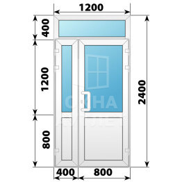 Пластиковая входная полуторная дверь со стеклом и фрамугой 1200×2400 ОА-56329