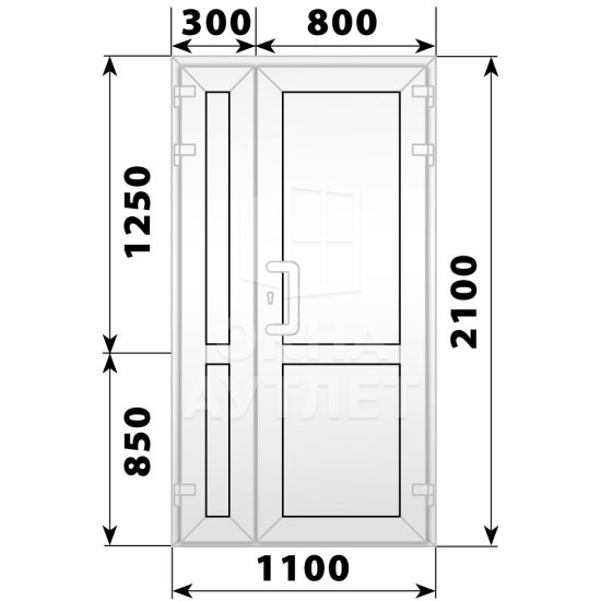 Пластиковая входная полуторная глухая дверь 1100×2100 ОА-58126