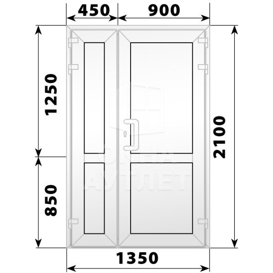 Пластиковая входная полуторная глухая дверь 1350×2100 ОА-56674