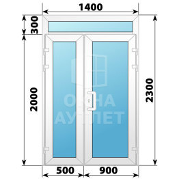 Пластиковая входная полуторная остекленная дверь с фрамугой 1400×2300 ОА-56512