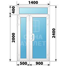 Пластиковая входная полуторная остекленная дверь с фрамугой 1400×2400 ОА-58045