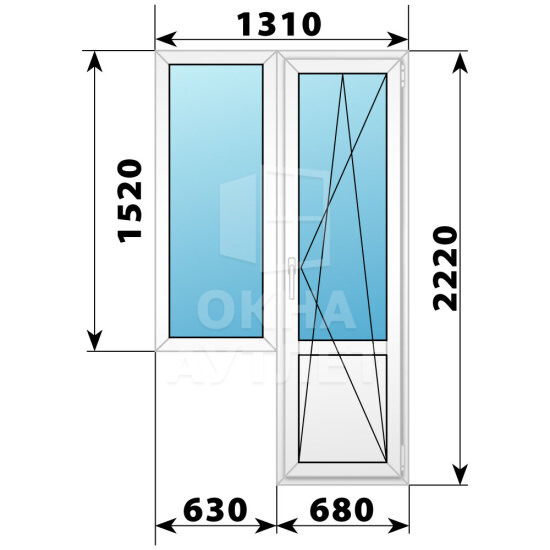 Пластиковый балконный блок 1310×2220 Тип 1 ОА-55828