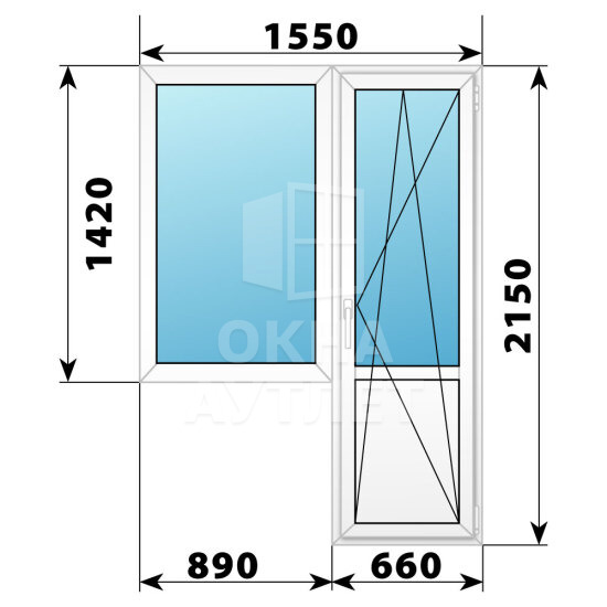 Пластиковый балконный блок 1550×2150 Тип 1 ОА-55873