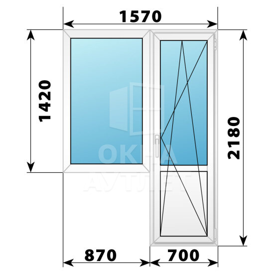 Пластиковый балконный блок 1570×2180 Тип 1 ОА-55888