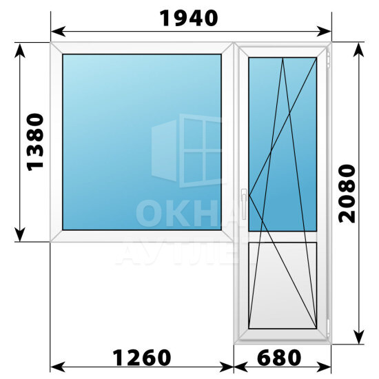 Пластиковый балконный блок 1940×2080 Тип 1 ОА-55945
