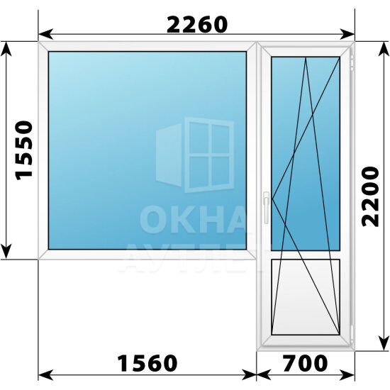 Пластиковый балконный блок 2260×2200 Тип 1 ОА-56053
