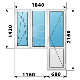 Пластиковый балконный блок 1840×2160 Тип 2 ОА-56116