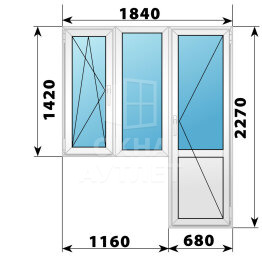 Пластиковый балконный блок 1840×2270 Тип 2 ОА-56131
