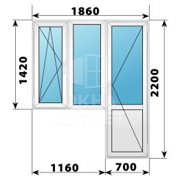 Пластиковый балконный блок 1860×2200 Тип 2 ОА-56128