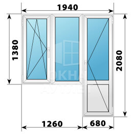 Пластиковый балконный блок 1940×2080 Тип 2 ОА-56119